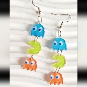 Colorful Ghost and Pac-Man Earrings